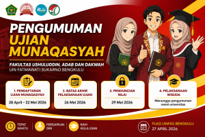Read more about the article PENGUMUMAN JADWAL UJIAN MUNAQASYAH DAN WISUDA MAHASISWA FUAD UIN FATMAWATI SUKARNO BENGKULU