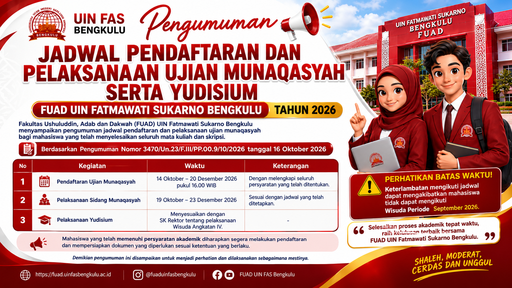 You are currently viewing Pengumuman Jadwal Pendaftaran dan Pelaksanaan Ujian Munaqasyah FUAD UIN Fatmawati Sukarno Bengkulu Tahun 2026
